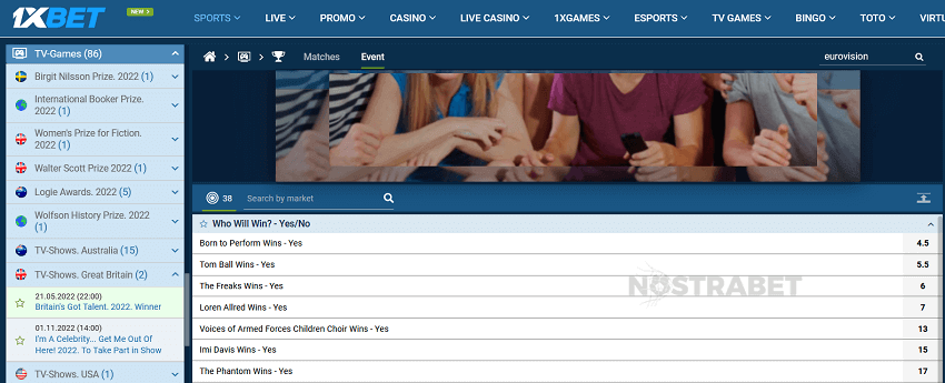 1xBet Eurovision bookmaker