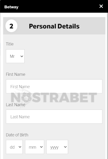 betway registration - personal details