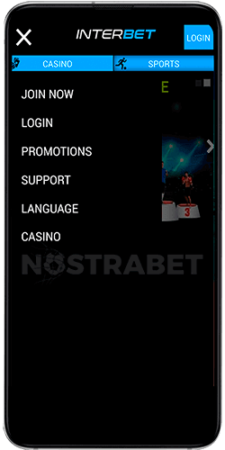 Interbet mobile menu for Android