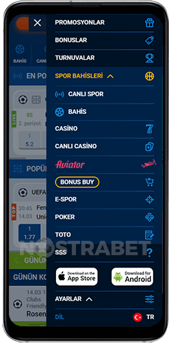 Mostbet Android Menüsü