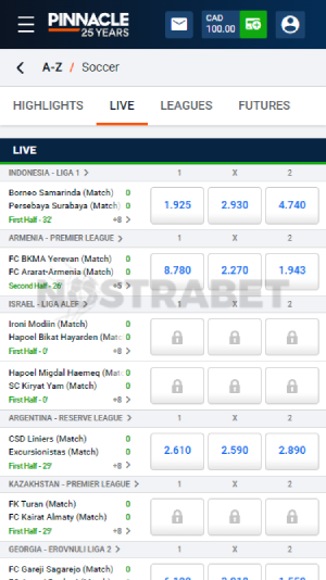 Pinnacle live betting