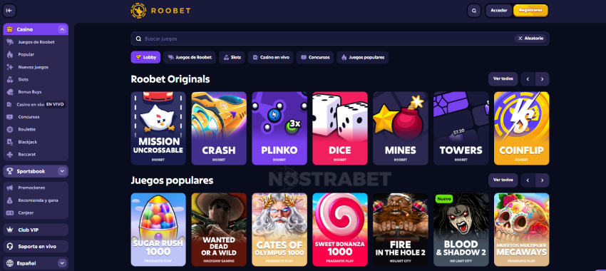 juegos que vas a encontrar en roobet casino